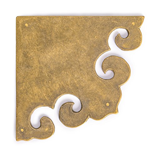Hardware Philosophy HP Curled Brass Box Corner Plates, 2-Pack, 3.3 in