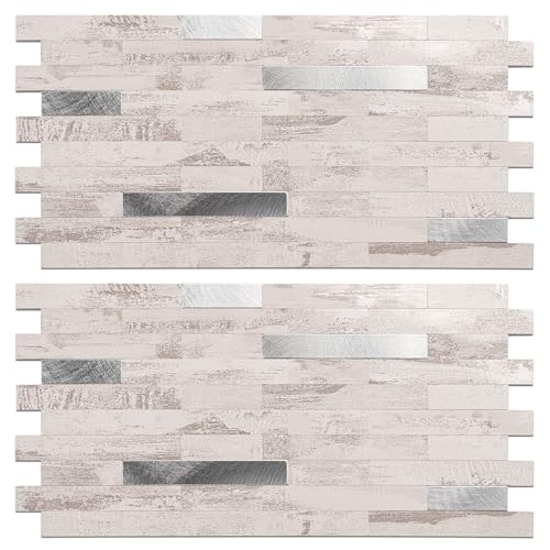 Peel and Stick Backsplash Tile Waterproof Removable PVC Wall Sticker 3D Faux Stone Marble Brick White Accent Panels (Polished Eurasia Silver - Gray, 20 Tiles - 9 sq. ft. (0.84 M²)) - color: Polished Eurasia Silver - Gray, size: 20 Tiles - 9 sq. ft. (0.84