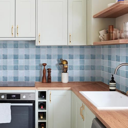 Commomy Matte 3D Peel and Stick Tile,10 Pcs 11.8"x11.8" Retro Blue - color: Retro Textured Blue