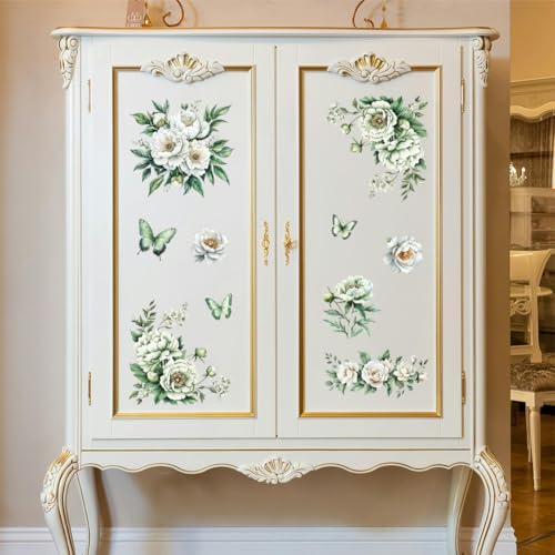 Peacoblue Green Flowers Rub On Transfers for Furniture Craft 6"x12" - style: Green Flowers