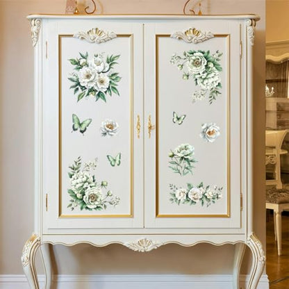 Peacoblue Green Flowers Rub On Transfers for Furniture Craft 6"x12" - style: Green Flowers