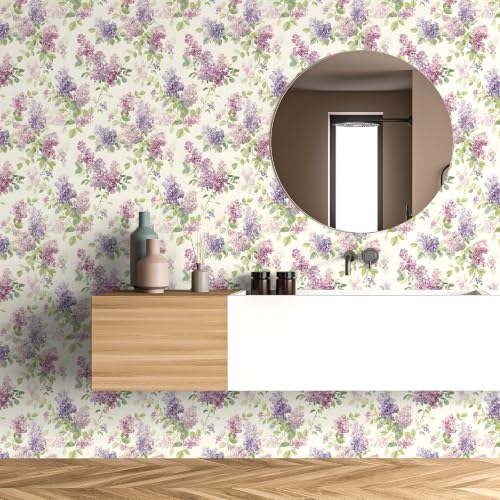 Lilac Floral Wallpaper Peel and Stick Wallpaper Purple 17.7"x160" - size: 17.7" x 160"