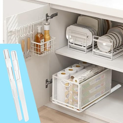 6 Pcs Adhesive Sliders for Cabinets Pull Out Drawer Organizer Accessories Pull Out Rail for Baskets,Bins,Cabinet,Shelves Basket Office Glide Cabinet Tracks Runner DIY Drawer Organizers Slides