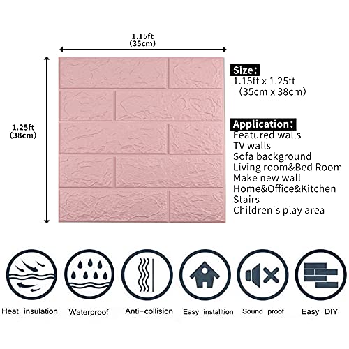 3D Wall Panels Peel and Stick, 14.5 Sq Ft Coverage, Faux Brick Pink - color: Pink, size: 14.5 Sq Ft Coverage