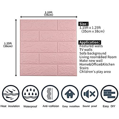 3D Wall Panels Peel and Stick, 14.5 Sq Ft Coverage, Faux Brick Pink - color: Pink, size: 14.5 Sq Ft Coverage