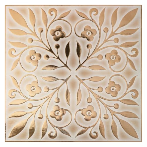 Main Street Peel and Stick Wallpaper Tiles, White & Gold Leaves, 24-Pack - style: White and Gold Leaves