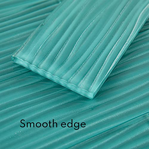 Lovdeco Aquamarine Water Wave Glass Subway Tile, 3 x 12 Inch, 4 Sq Ft, Backsplash for Bathroom Kitchen Wall, Green, 16-Pack - color: Aquamarine, size: 3 x 12 Inch