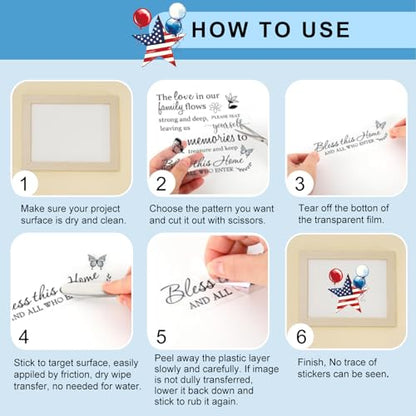 Whaline 12 Sheets Patriotic Rub on Transfer for Crafts Rub on Transfer Stickers Red Blue Star Heart Fireworks Furniture Decals for 250th Anniversary 4th of July Independence Day, 5.5 x 5.5 Inch