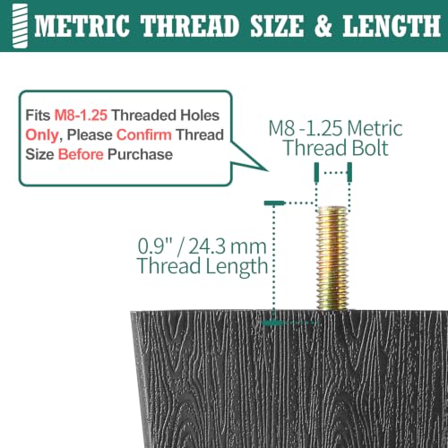 4pcs Plastic Square Legs 6-1/4" with Plate Nuts, M8-1.25 Thread - size: 6-1/4 Inch, M8-1.25 Metric Bolts