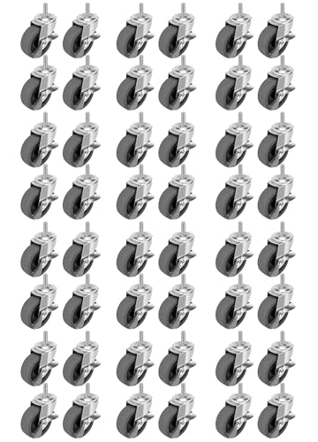 Caster Wheels, 3" Locking Swivel Threaded Stem Casters Set with Brake of 48 - color: Grey, size: Grey-48pack