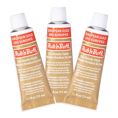 AMACO Rub n Buff Wax Metallic Finish - 3 Rub n Buff European Gold 15ml Tubes - Versatile Gilding Wax for Finishing Furniture Antiquing and Restoration - Rub and Buff Colors Set of Three