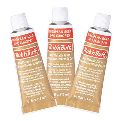 AMACO Rub n Buff Wax Metallic Finish - 3 Rub n Buff European Gold 15ml Tubes - Versatile Gilding Wax for Finishing Furniture Antiquing and Restoration - Rub and Buff Colors Set of Three