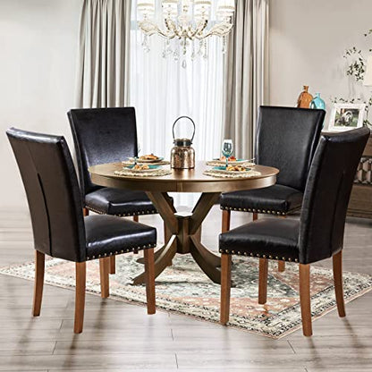 Parsons Dining Chairs Set of 4, Upholstered Nailhead PU Leather Dining Room Kitchen Side Chair with Thick Cushions and Wood Legs, Black - color: Black, size: set of 4