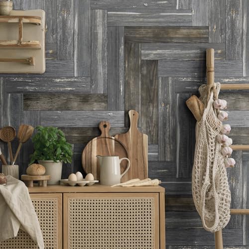 24 Pcs Peel and Stick Retro Wood Grain Pattern Vinyl Wall Stickers - style: JMBSDKCFT04