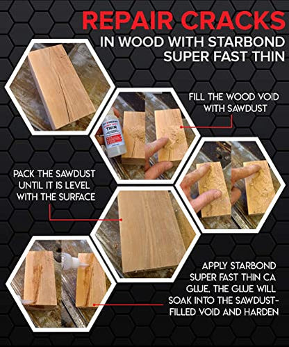 Starbond Super Fast Thin CA Glue Complete Refill Kit (16 oz) – Cyanoacrylate Super Glue with Extra Bottles, Caps, Microtips & Yorker Spout for Cracks, Joints, Woodworking, Woodturning & Model Building - size: 16 ounce