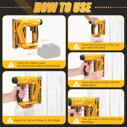 3-in-1 Brad Nailer/Narrow Crown Stapler for Dewalt 20V Battery - color: Yellow