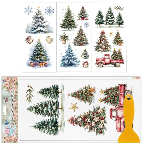 GLOBLELAND 3 Sheets Christmas Tree Colorful Rub on Transfers Christmas Gifts Furniture Decor Transfer Stickers 11.8x5.9inch Snowflake Decals Stickers for Bedroom Living Room Desk Table Decoration - style: Christmas Tree