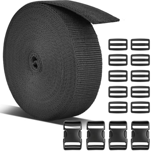1.5" Webbing, 50 Yards, Black, Strap Set for Outdoors Indoors Crafting DIY - color: Black, size: 1.5"- 50 yards