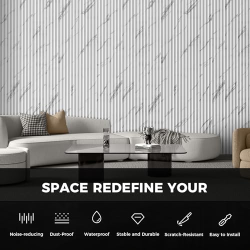 OUZUGIE WPC Acoustic Slat Wall Paneling, 8-Pack 114 x 6 Inches - color: White, size: (High)114“ x 6"