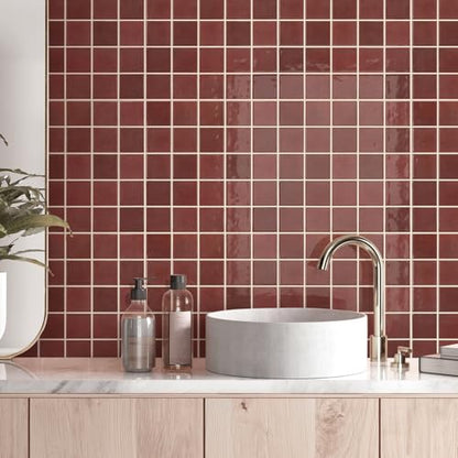 Commomy Thicker Red Peel and Stick Tiles - 10 pcs of 12" x 12" - color: Square Red & Thicker Design