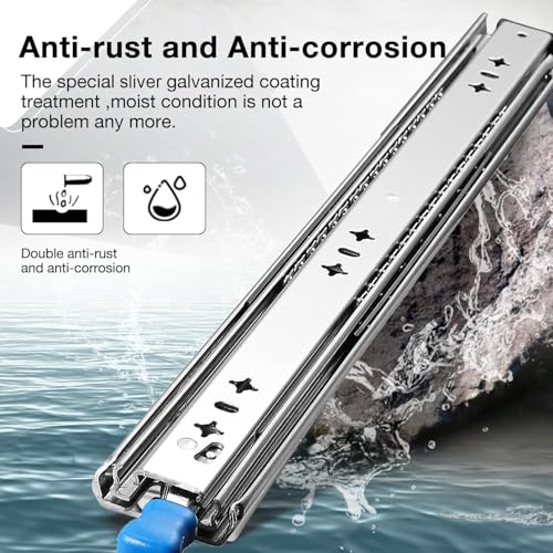 Heavy Duty Drawer Slides with Lock 16 Inch,3-Fold Full Extension Locking Drawer Slides 250 lbs Load Capacity Side Mount Ball Bearing Industrial Locking Rail 1 Pair(W:53mm, 16") - size: 16inch(400mm)