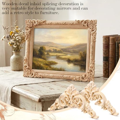 5 Pcs Wood Appliques Onlays for Furniture, Decorative Wooden Carved Unpainted Decals Wood Flowers Trim Embellishments for Bed Door Cabinet Wardrobe Wall Cupboard(Delicate Style)