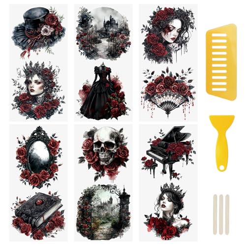 WANDIC 6 Sheets Gothic Rub On Transfer Stickers Victoria Scrapbook Stickers Window Decals Waterproof Decals for DIY Furniture Photo Albums,15 * 30cm - color: Gothic Victorian