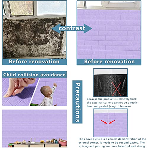 3D Wall Panels Peel and Stick, 14.5 Sq Ft, Faux Brick Purple - color: Purple, size: 14.5 Sq Ft Coverage