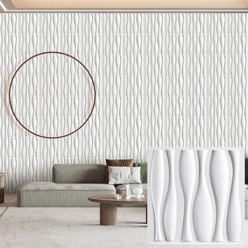 Heikki 30 Pack 3D Wall Panel for Interior Wall Décor, PVC Flower Textured Wall Panels for Living Room Bedroom Hotel Office, 11.8"x11.8", Double-Sided Tape (White-SP) - color: White-SP