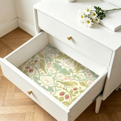 BOKEBEVE Bird Floral Wallpaper Peel Stick Beige Yellow Green 17.5 x 118In - color: Beige/Yellow, size: 17.5" x 118"
