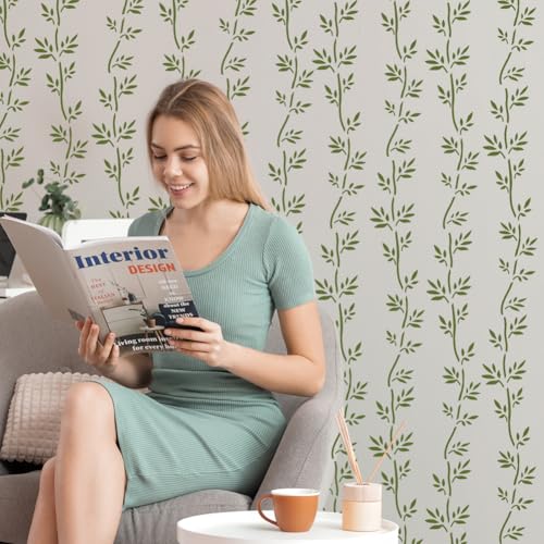 6Pcs Botanical Leaf Vine Boarder Wall Stencils for Painting 11.8 x 5.9 Inch Drawing DIY Crafts Reusable Plastic Stencil for Painting on Wood Wall Canvas Furniture - style: Vine C