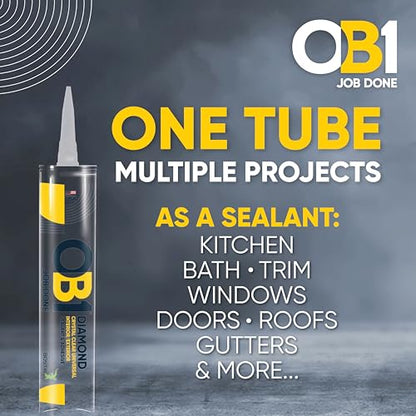 OB1 Universal Caulk Sealant & Adhesive Diamond Crystal Clear 10.1oz | Professional Grade All-in-One Advanced Hybrid | Water Resistant Internal & External | Shrink Crack & UV Resistant | 1 Cartridge - color: Clear, size: 10.1oz (Pack of 2)