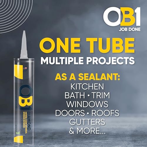 OB1 Universal Caulk Sealant & Adhesive Diamond Crystal Clear 10.1oz | Professional Grade All-in-One Advanced Hybrid | Water Resistant Internal & External | Shrink Crack & UV Resistant | 1 Cartridge - color: Clear, size: 10.1oz (Pack of 2)
