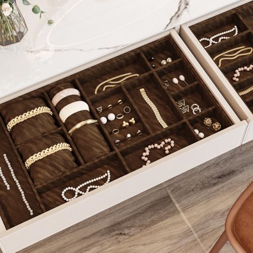 Brown Velvet Drawer Liner Contact Paper for Shelf Cabinets, Self Adhesive Felt Fabric for Jewelry Boxes DIY Arts & Crafts, Peel and Stick Velvet Wallpaper for Home Upholstery, 11.8"x118" - color: Brown