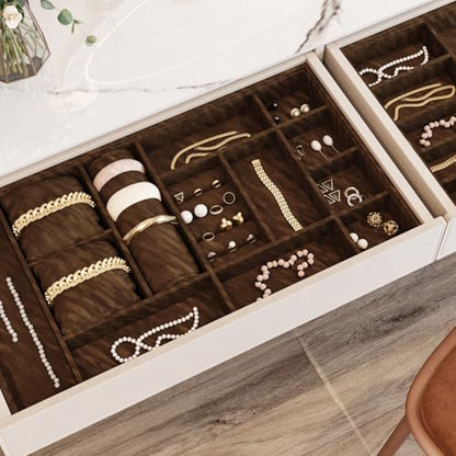 Brown Velvet Drawer Liner Contact Paper for Shelf Cabinets, Self Adhesive Felt Fabric for Jewelry Boxes DIY Arts & Crafts, Peel and Stick Velvet Wallpaper for Home Upholstery, 11.8"x118" - color: Brown