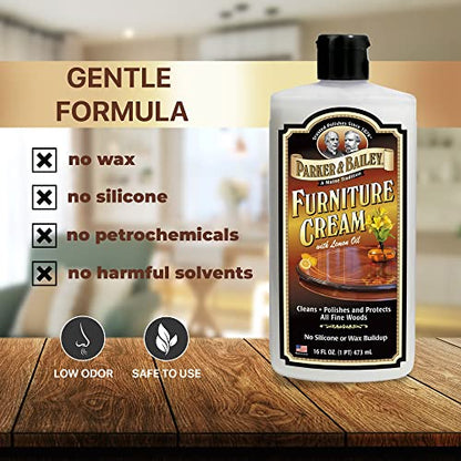 Parker & Bailey Furniture Cream, Floor & Furniture Cleaner, Quick Shine Restorer for Cabinets, Tables & Surfaces, 16 oz. - size: 16 Ounce (Pack of 1)