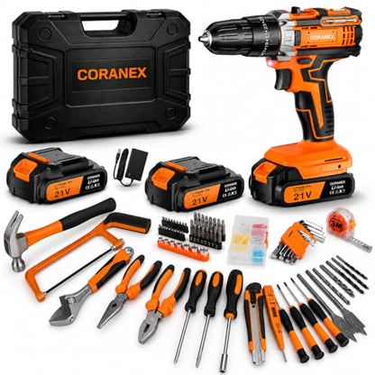 21V Cordless Drill Set with Toolbox & All-in-One Tool Kit