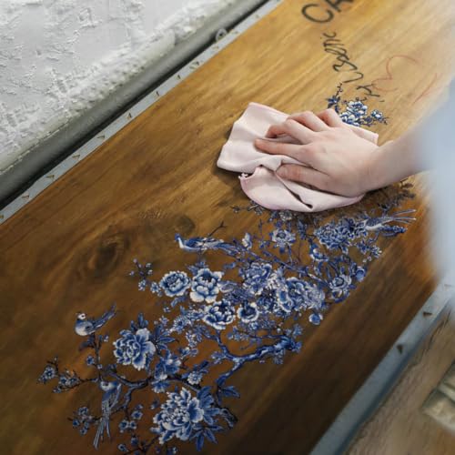 OLYCRAFT 3pcs/Set Blue Flower Rub on Transfers for Furniture and Crafts 15x30cm Blue Bird Decor Transfer Stickers Blue Landscape Rub on Decals for Wood Furniture Scrapbooking Home Decorations