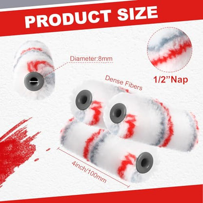 Leumoi 100 Pcs 4 Inch Microfiber Paint Roller Covers, Red Grey - color: Red Grey