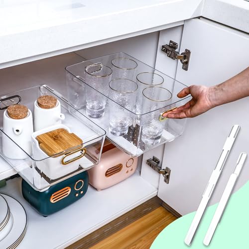 CroBlissful 4 Pcs Adhesive Drawer Slides for Cabinets Office Pull Out Glide