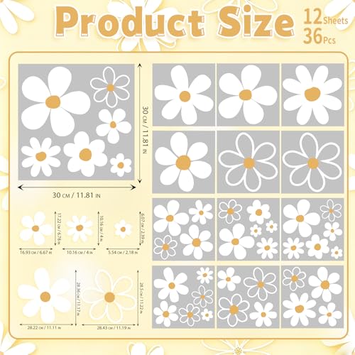 Large Daisy Wall Decals, 12 Sheets 36 Pcs - color: Large Daisy