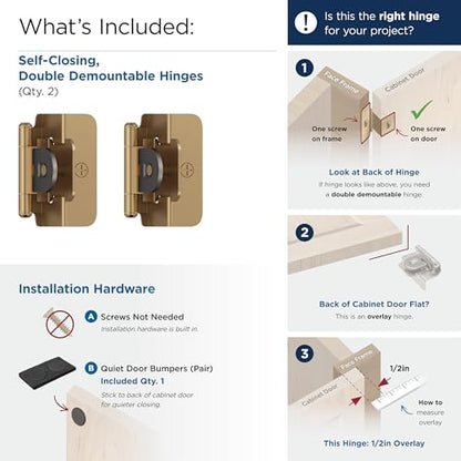 Amerock 1 Pair 1/2" Overlay Champagne Bronze Demountable Cabinet Hinge - color: Champagne Bronze, size: 1/2 Inch (13 mm) Overlay