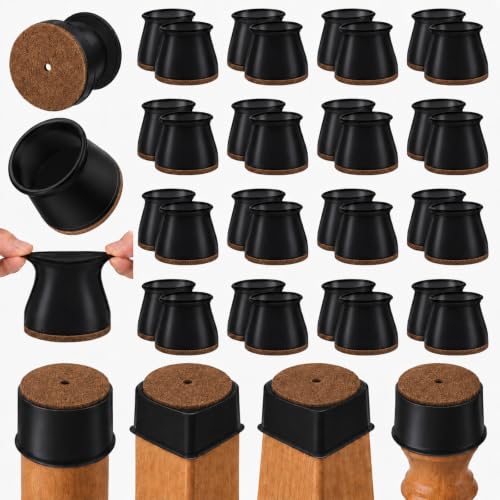 32 Pack Chair Leg Floor Protectors for Hardwood Floors, Silicone Chair Leg Caps with Integrated Felt Pads, Furniture Leg Floor Protectors for Round, Square & Angled Legs, Fits 1.3"-1.97" - color: Black B