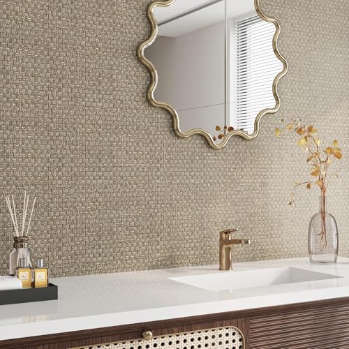 FunStick 16"x240" Taupe Brown Grasscloth Peel and Stick Wallpaper Textured