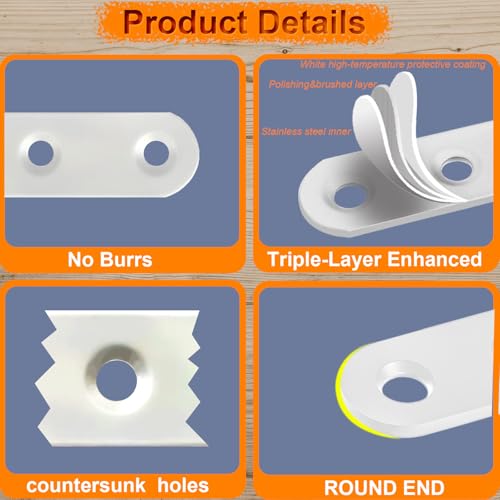 20 Pack White Flat Bracket 2.2" x 0.63" Straight Brace - color: White, size: 20 Pcs / 2.2 x 0.63 in