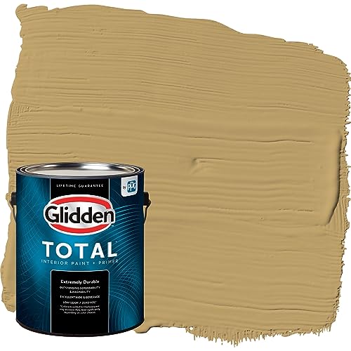 Glidden Total Interior Wall Paint & Primer All-in-One, Buffalo Hide/Yellow, Flat, 1 Gallon - color: Buffalo Hide, size: 128 Fl Oz (Pack of 1)