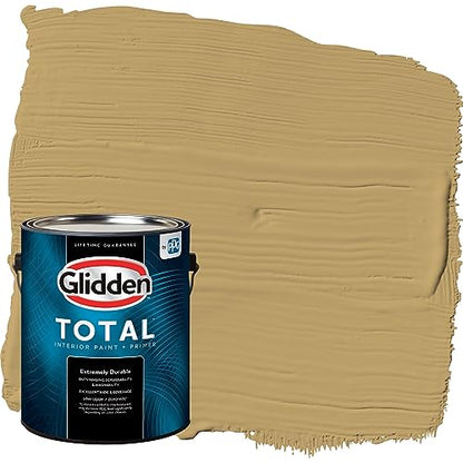 Glidden Total Interior Wall Paint & Primer All-in-One, Buffalo Hide/Yellow, Flat, 1 Gallon - color: Buffalo Hide, size: 128 Fl Oz (Pack of 1)