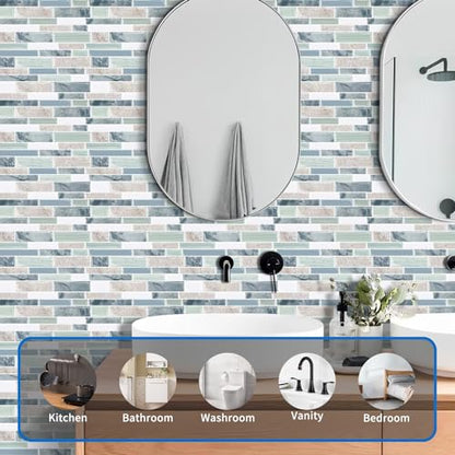 10-Sheet Peel and Stick Kitchen Backsplash Tiles - color: Pink Green