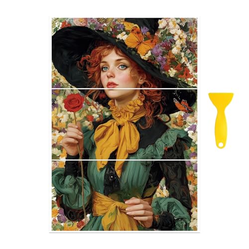 Peacoblue Witch with Flower Hat Rub On Transfers for Furniture Craft 6"x12" - style: Witch with Flower Hat