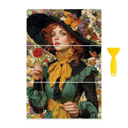 Peacoblue Witch with Flower Hat Rub On Transfers for Furniture Craft 6"x12" - style: Witch with Flower Hat